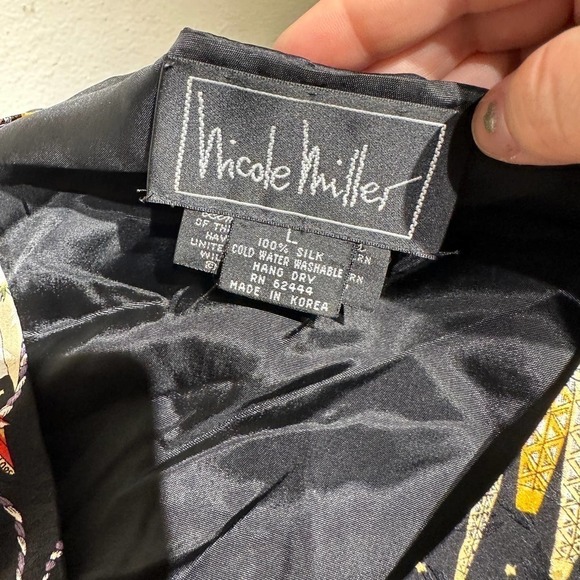 Vintage Nicole Miller Printed Vest Cowboy Rodeo Western Silk Black Size Large - Picture 8 of 11